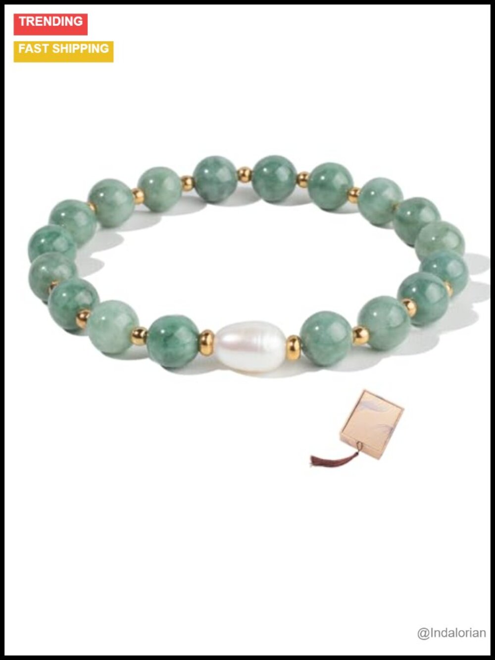 Natural Jade Bracelet Women 8mm Stretch Beaded Bracelet Pearl Accent